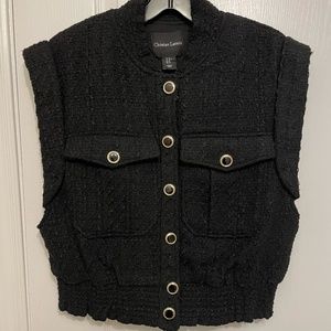 Christian Lacroix Black Tweed Cropped Vest Size M NWT
